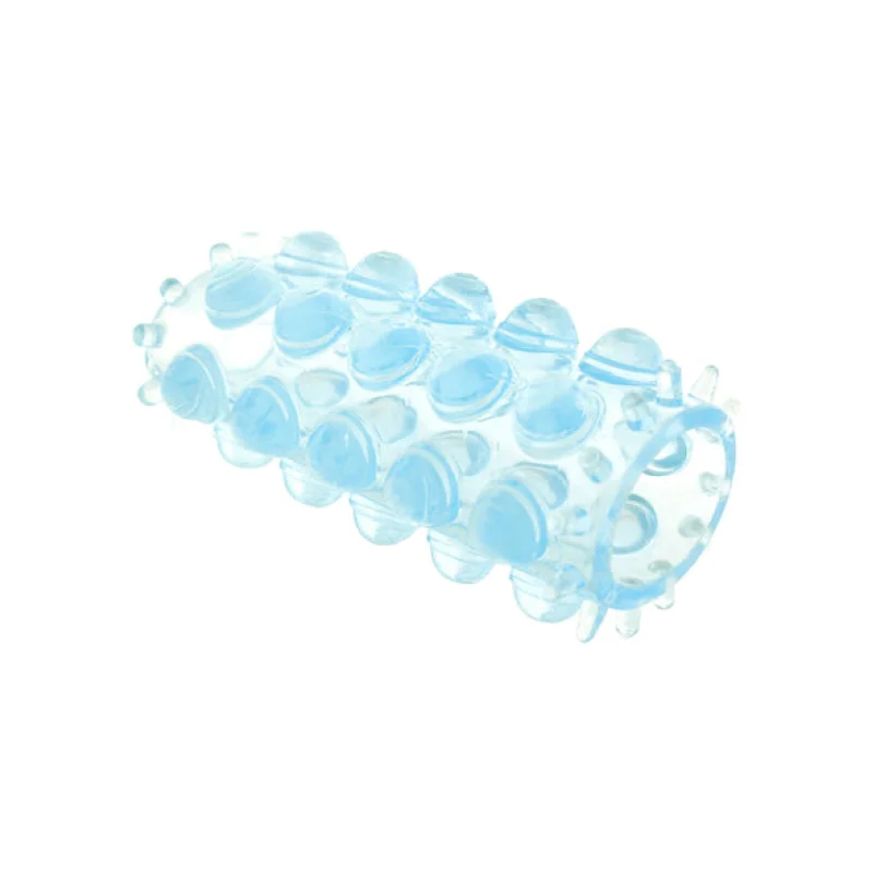 Manșon pentru penis TOYJOY – Power Stretchy Sleeve, stimulare dublă, material flexibil TPE, albastru