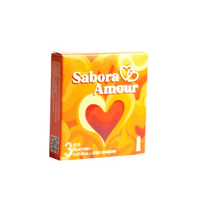 Prezervative premium Sabora Amour - Anatomic, din latex natural, cu puncte si striatii, 52 mm, 3 buc