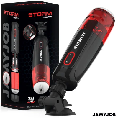 Masturbator automat JAMYJOB – Storm, cu rotație, mișcare și sucțiune, 10 moduri, USB, silicon medical