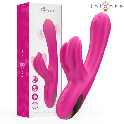 Vibrator rabbit cu vibrații INTENSE – Britney cu 7 + 10 moduri, waterproof, silicon medical, roz, 23 cm