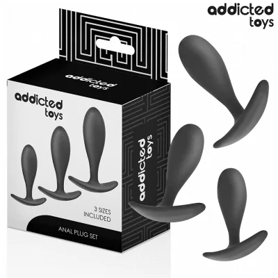 Set 3 pluguri anale ADDICTED TOYS – Anal Plug Silicone Model 2, silicon medical, mărimi S/M/L