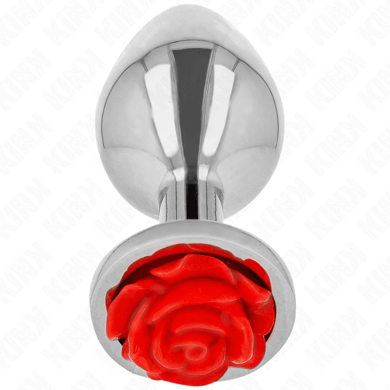 Plug anal KINK – Rose Red, mărime S, oțel inoxidabil cu bază floare roșie, 7 × 2,8 cm
