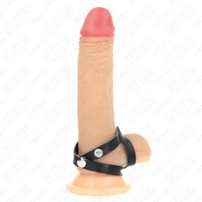 Inel pentru penis KINK – Leather Penis Ring with Pressure Closure, piele naturală, închidere cu capse, 39 × 1 cm