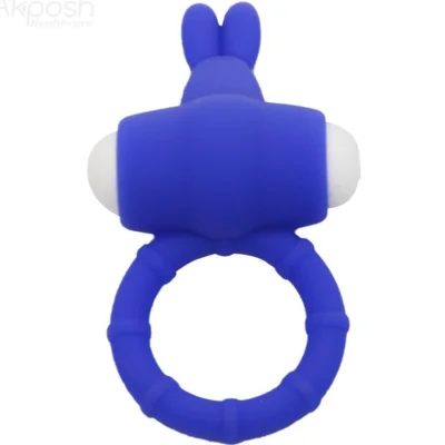 Inel pentru penis cu vibrații ARMONY – MS Bunny Vibrator Ring, silicon medical, baterii LR41, albastru
