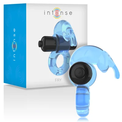 Inel vibrator Intense – Fry Blue Rabbit, întârzie ejacularea și stimulează clitorisul, 1 mod de vibrație, albastru