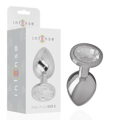 Plug anal Intense – Metalic cu cristal argintiu, mărimea S, 7 cm