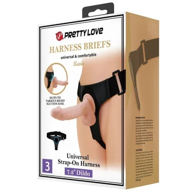 Strap-on Pretty Love – Universal Harness Briefs cu dildo realist Kevin, 19 cm, culoare naturală