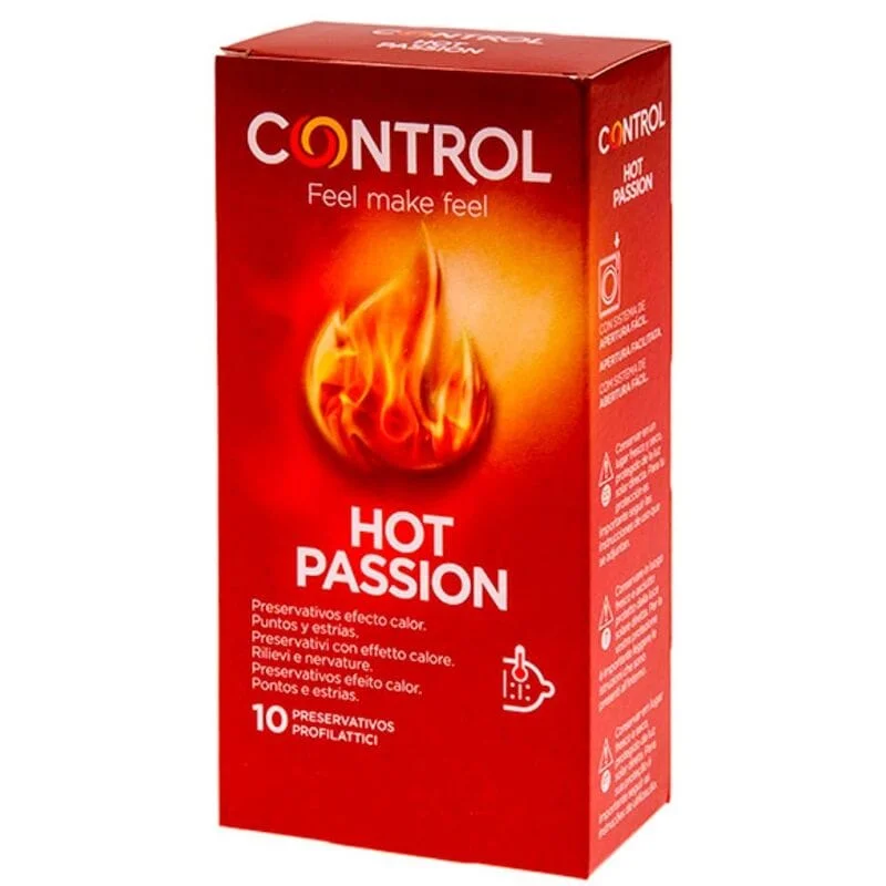 Prezervative Control – Hot Passion, cu efect de încălzire și textură cu puncte și striații, 10 bucăți