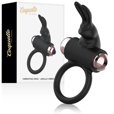 Inel vibrator Coquette Chic Desire din silicon, pentru stimulare și întârzierea ejaculării, 1 mod, negru