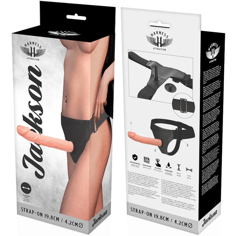 Ham strap-on Harness Attraction – Rnes Jackson, cu dildo realist din TPR 19.8 × 4.2 cm și ham reglabil