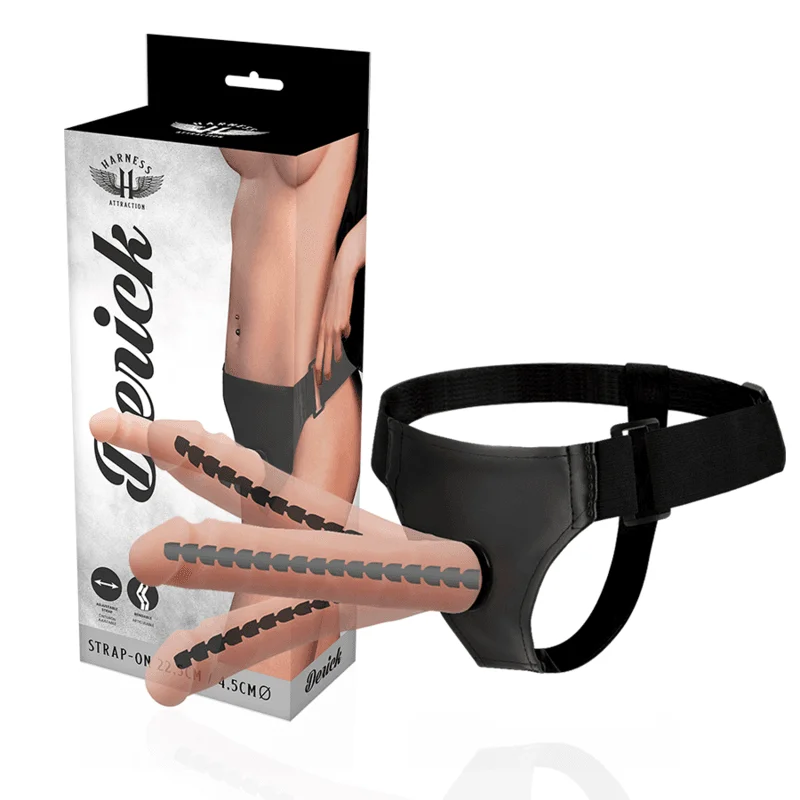 Ham strap-on Harness Attraction – Derick Articulable, cu dildo realist articulat din TPR 22.5 × 4.5 cm și ham reglabil