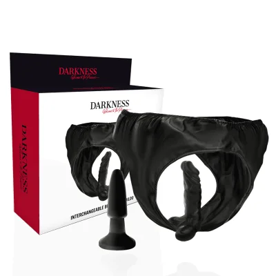 Set fetiș Darkness – Panties, din PU cu dildo realist și plug atașabile, mărime universală