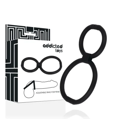 Inel dublu pentru penis Addicted Toys – Adjustable Rings, din silicon flexibil, pentru susținerea erecției și stimulare intensă