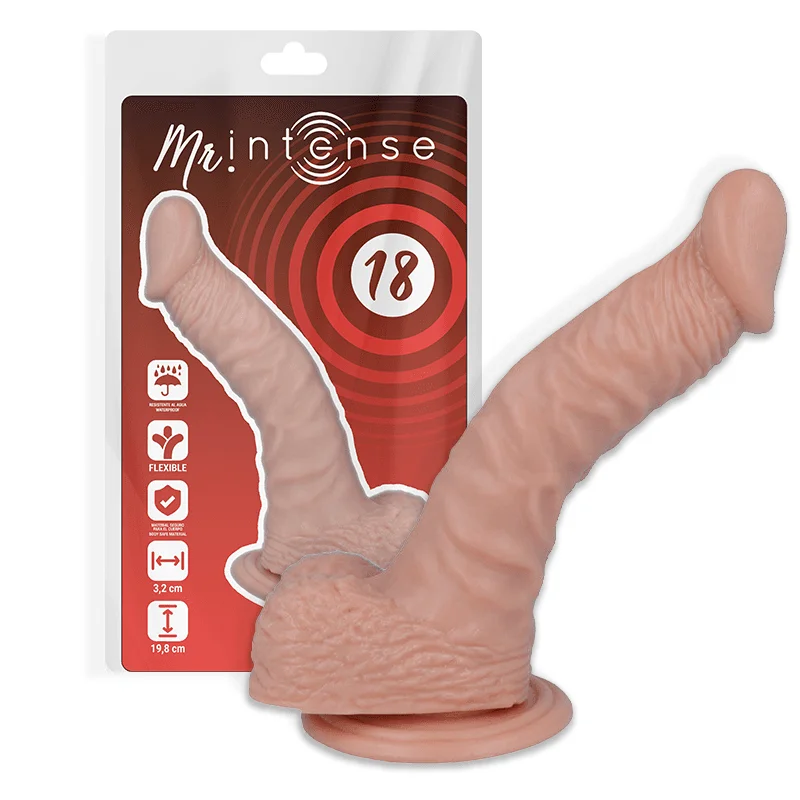Dildo realist Mr. Intense – 18, cu textură naturală și ventuză puternică, pentru stimulare vaginală sau anală, 19.8 cm