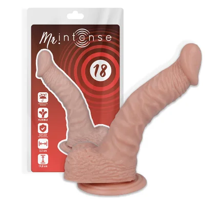 Dildo realist Mr. Intense – 18, cu textură naturală și ventuză puternică, pentru stimulare vaginală sau anală, 19.8 cm
