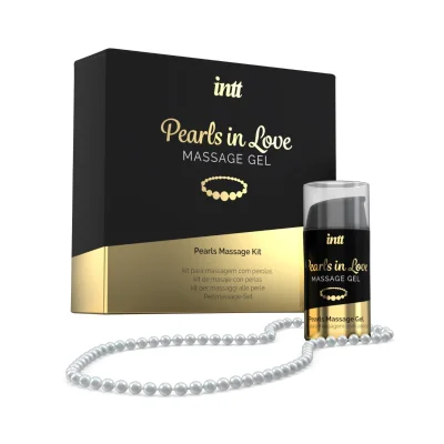 Set INTT - Pearls in Love, pentru masaj erotic, cu colier din perle albe si gel pe bază de silicon, 15 ml