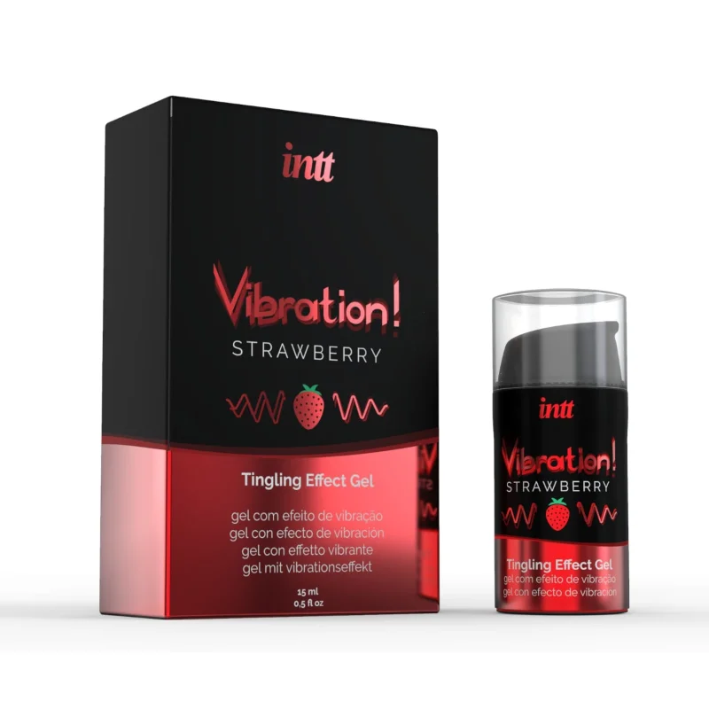 Gel INTT – Vibration Strawberry, efect vibrator, pentru excitare intensă, senzatie vibrantă, Unisex, 15 ml