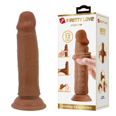 Dildo realist Pretty Love - Quentin 7.2", Sliding Skin, din TPR moale, cu tijă flexibilă și ventuză puternică, 18.4 cm