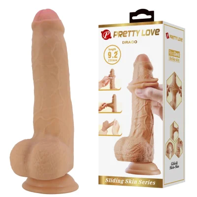 Dildo realist Pretty Love - Draco 9.2", din TPR ultra-moale, piele mobilă, cu tijă flexibilă și ventuză solidă, 23.3 cm