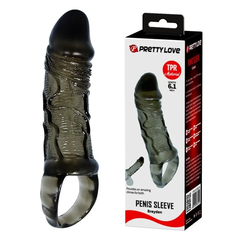 Manson pentru penis Pretty Love - Breyden, TPR moale, cu inel pentru testicule, culoare neagră, 15,5 cm