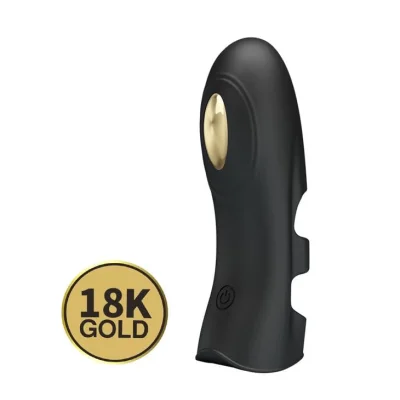 Vibrator de deget Pretty Love - Pegasus, cu 7 moduri de vibrație, detalii aurii de 18k, din silicon premium, negru