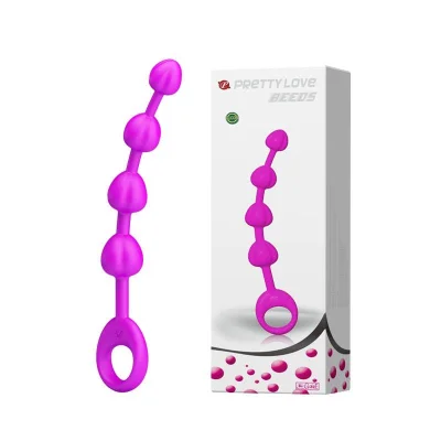 Bile anale Pretty Love – Beeds, din silicon moale, 4 bile flexibile, lungime 19,5 cm