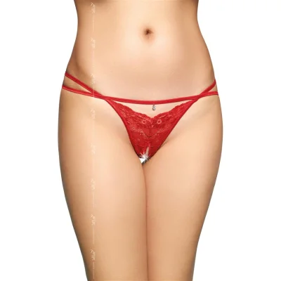 Bikini Sexy G-String cu Bijuterie Crotchless Rosii S/M
