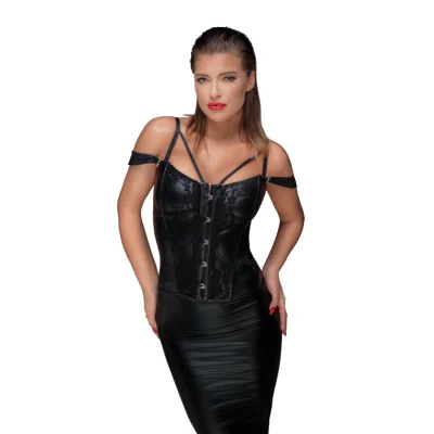 Corset Sexy Material Wetlook si Dantela Extra Bretele M
