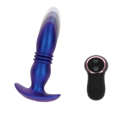 Dop Anal The Tough Buttocks Remote Control 10 Moduri Vibratii+10 Miscari Sus-Jos Silicon USB Albastru 15 cm