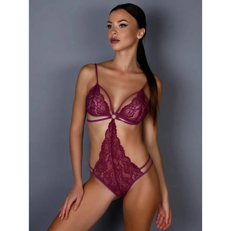 Body Sexy din Dantela Florala Mov L/XL