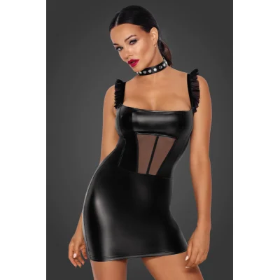 Rochie Mini Powerwetlook cu Insertii Tulle si Volanase S