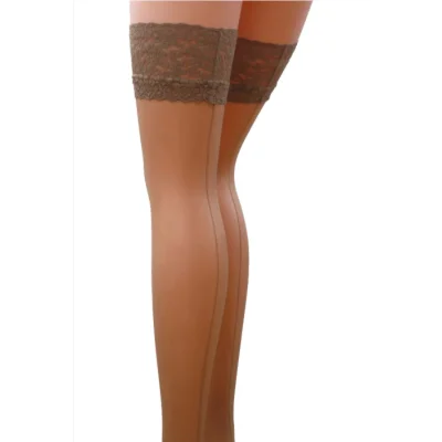 Ciorapi cu Autosustinere, Cusaturi Verticale, 17 DEN, Bej, M/L