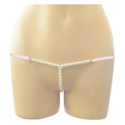 Micro Bikini cu Perle si Inele, Alb, S/M, Mokko Toys