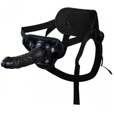 Strap-on Rocky cu Dildo Realist, PVC, Negru, 24 cm