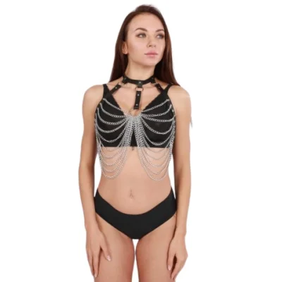 Harness Chain Chest, Piele Ecologica, Negru, S-L, Mokko Toys