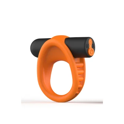Inel Penis Saturn, 10 Moduri Vibratii, Silicon, USB, Portocaliu/Negru, Guilty Toys, Cosmic Love
