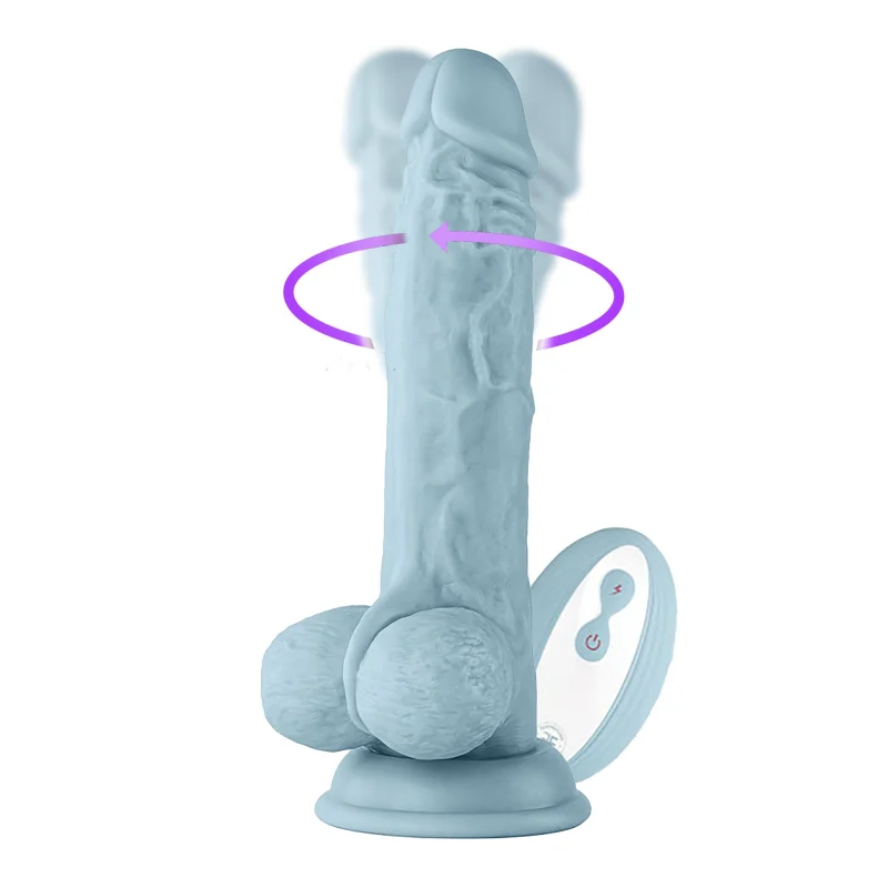 Vibrator Realist Vortex Turbo Baller FemmeFunn, Remote Control, 8 Moduri Vibratii, 1 Miscare Rotatie, Silicon Lichid, USB, Albastru, 20.6 cm