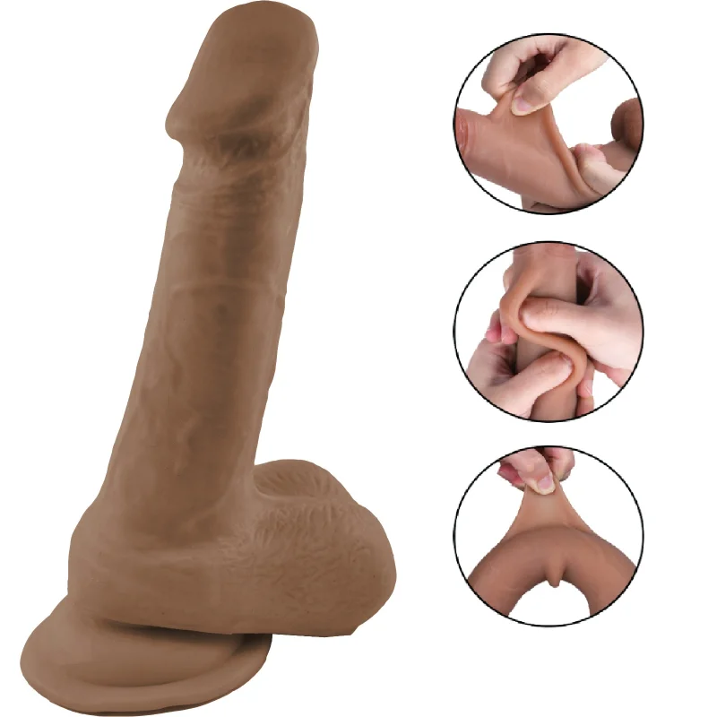Dildo Tom Sliding&Bendable, TPE Strat Dublu, Caramel, 19 cm, Passion Labs