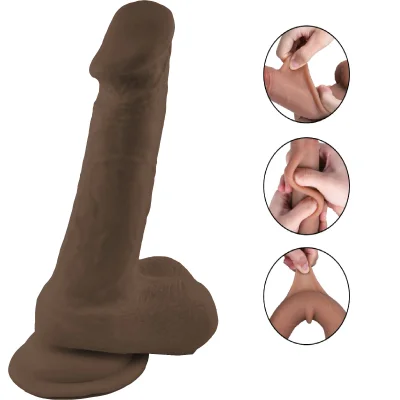 Dildo Tom Sliding&Bendable, TPE Strat Dublu, Maro, 19 cm, Passion Labs