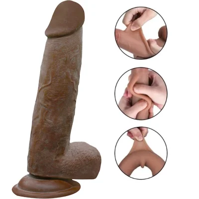 Dildo Carl Sliding&Bendable, TPE Strat Dublu, Caramel, 20.5 cm, Passion Labs