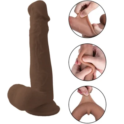 Dildo Mike Sliding&Bendable, TPE Strat Dublu, Maro, 21 cm, Passion Labs