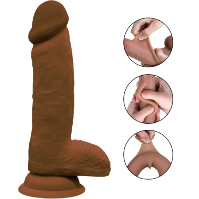 Dildo Noah Sliding&Bendable, TPE Strat Dublu, Caramel, 21.5 cm, Mokko Toys