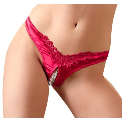 Bikini Satinati cu Perle, Rosu, S
