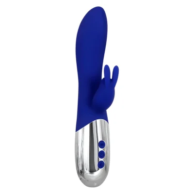 Vibrator Royal Rabbit Warming, 10 Moduri Vibratii, Silicon, USB, Albastru, 19.6 cm