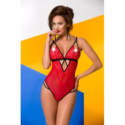 Body Salome din Dantela si Tulle, Rosu, S/M