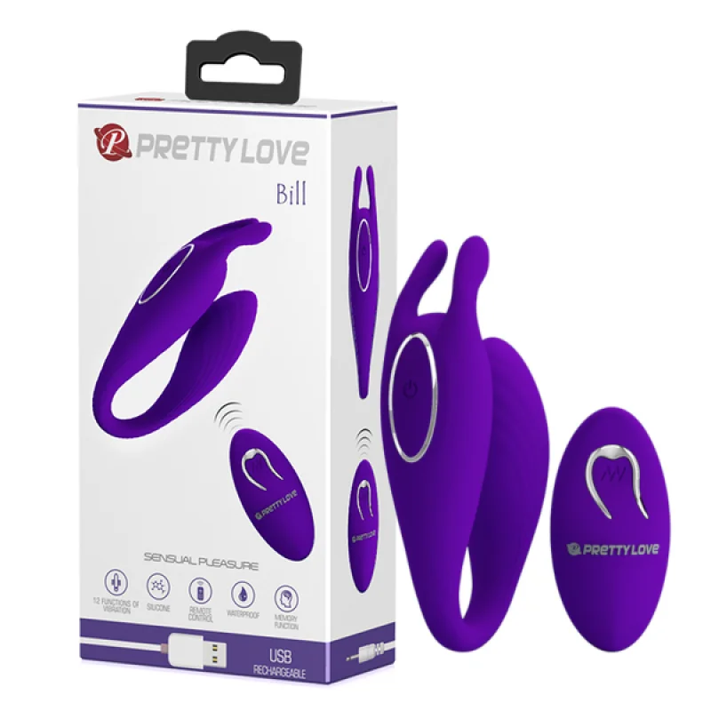 Stimulator Bill 12 Moduri Vibratii, Silicon, USB, Remote Control, Violet