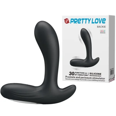 Stimulator Prostata Backie 30 Moduri Vibratii, Silicon, USB, Negru, 12.5 cm