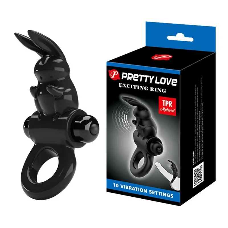 Inel de Penis Exciting Ring, 10 Moduri Vibratii, TPR, Negru