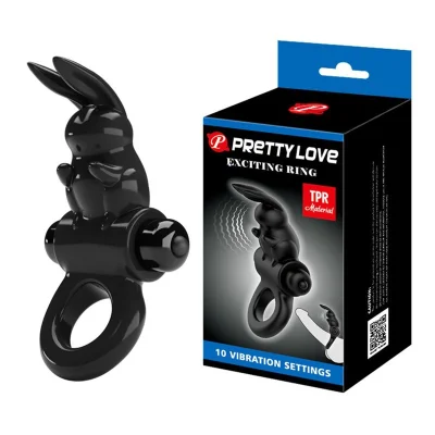 Inel de Penis Exciting Ring, 10 Moduri Vibratii, TPR, Negru