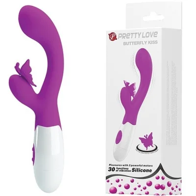 Vibrator Iepuras Butterfly Kiss, 30 Moduri Vibratii, Silicon, Mov, 20 cm